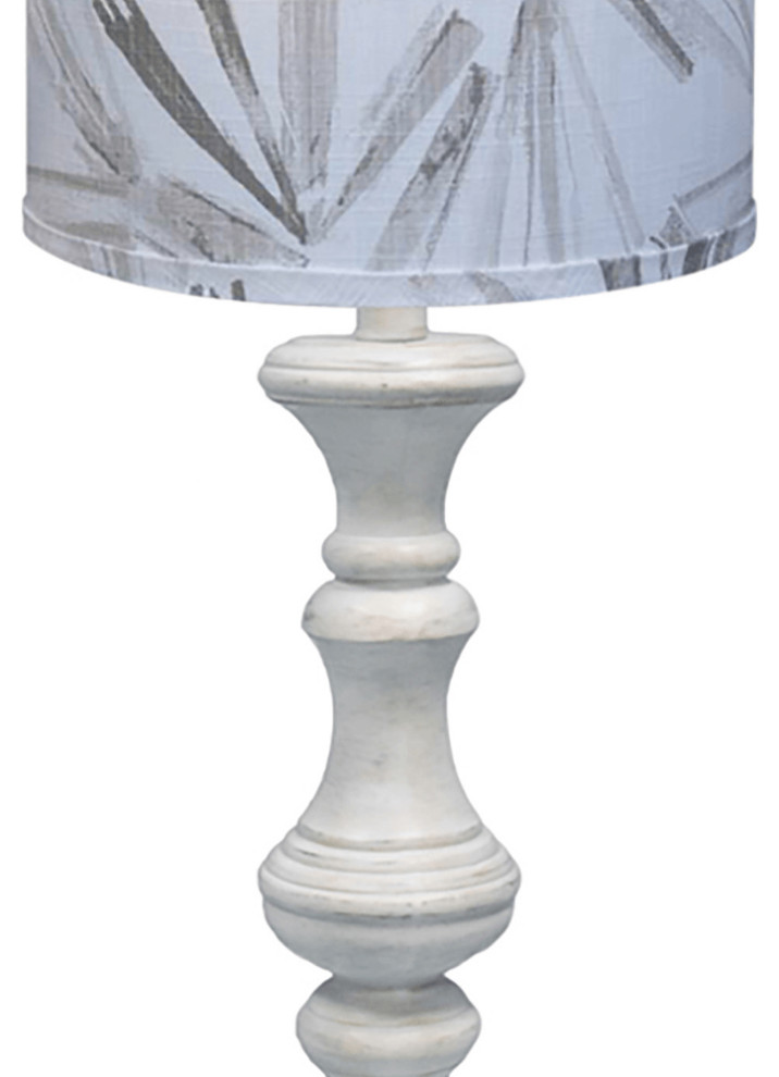 29" Antique White Candlestick Table Lamp With Gray Abstract Drum Shade