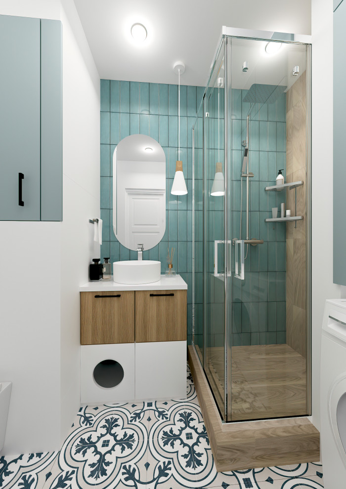 Душевая в бирюзовых тонах