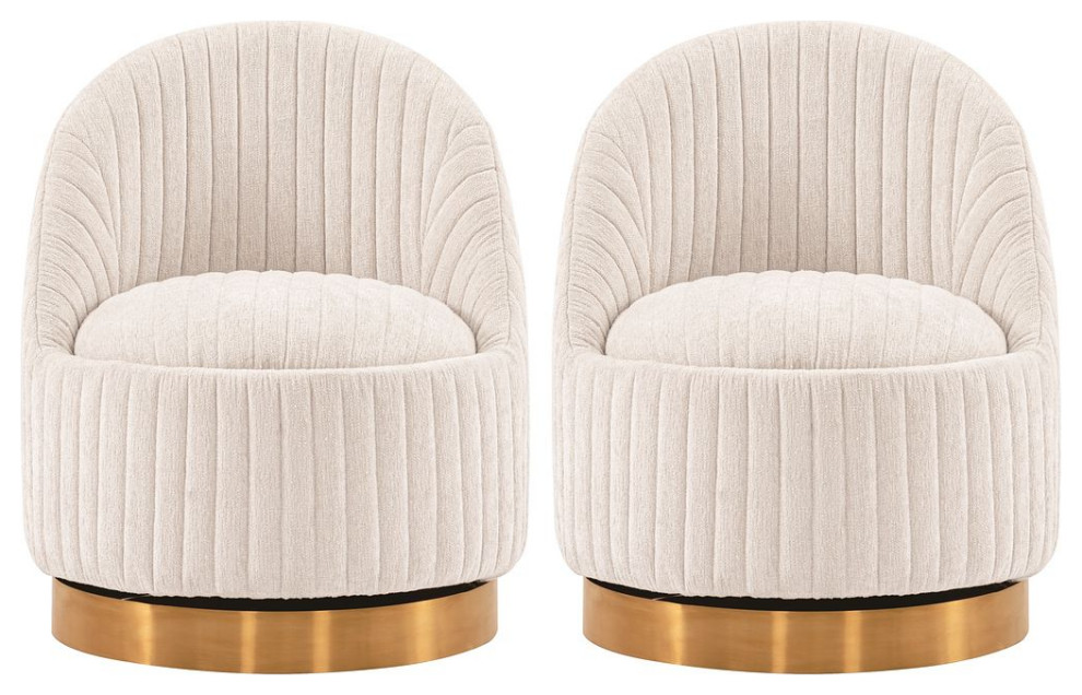 Modern Leela Swivel Boucle Accent Chair, Cream, Set of 2