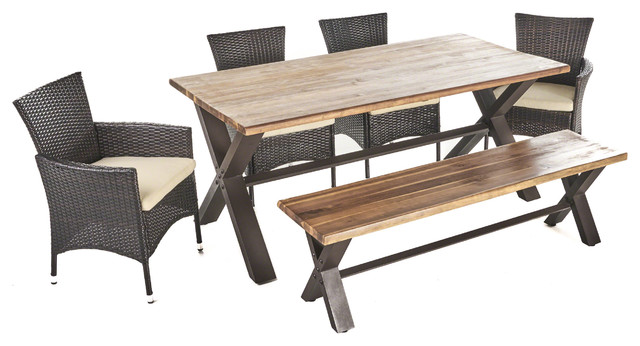 Trellis Outdoor 6 Piece Acacia Wood Dining Set With Wicker Trellis Outdoor 6 Piece Acacia Wood Dining Set With Wicker Chairs