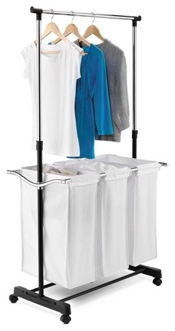 Triple Sorter Laundry Center With Hanging Bar