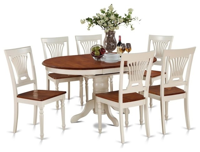 7-Piece Dining Set, Oval Table With Leaf And 6 Dining Chairs