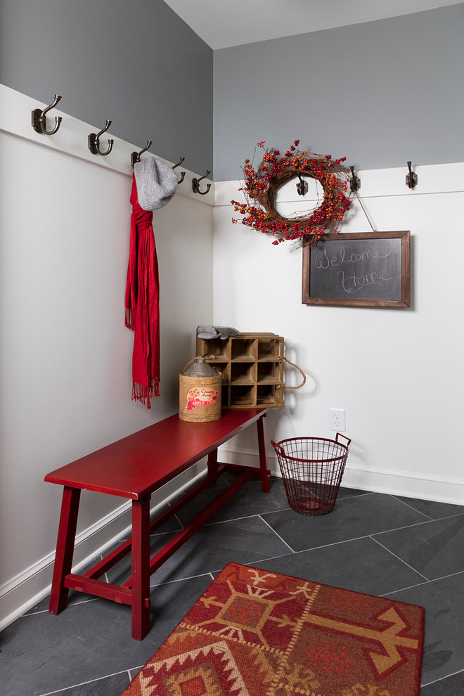 Traditional mudroom in Minneapolis with slate floors and grey floor.