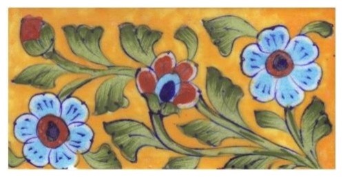 3"x6" Turquoise, Brown and Blue Flowers Tiles, Set of 5