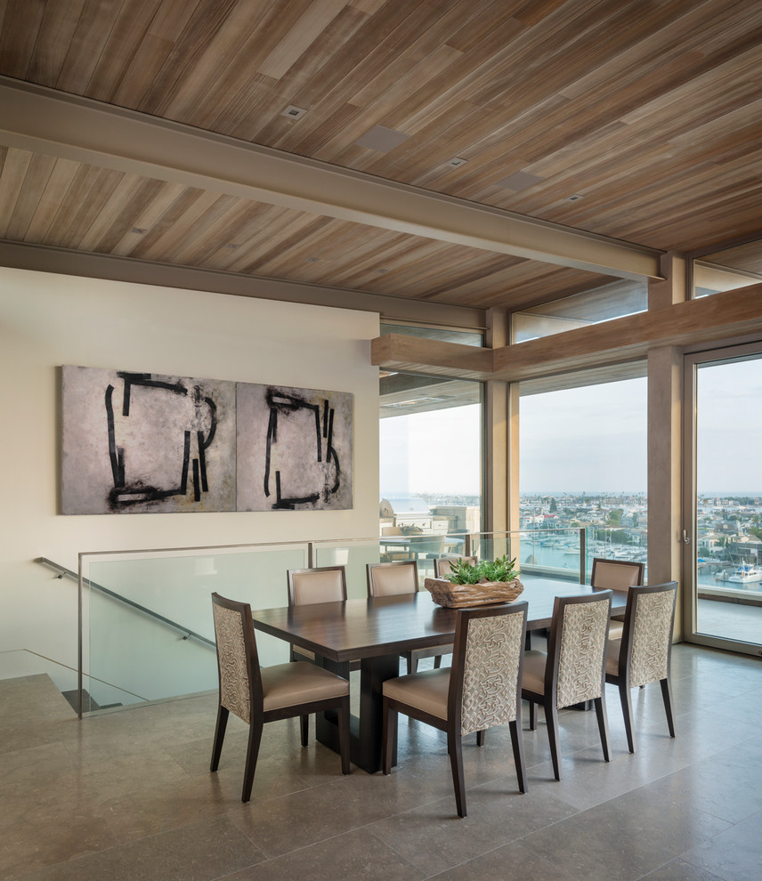 Photo of a contemporary dining room in Orange County with ceramic floors.