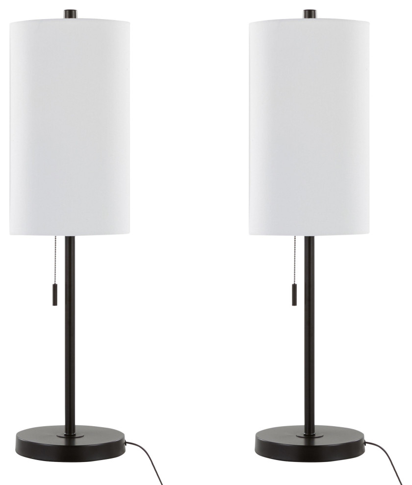 32" Oil Bronze Table Lamp Set With USB Port & White Linen Shade, Set of