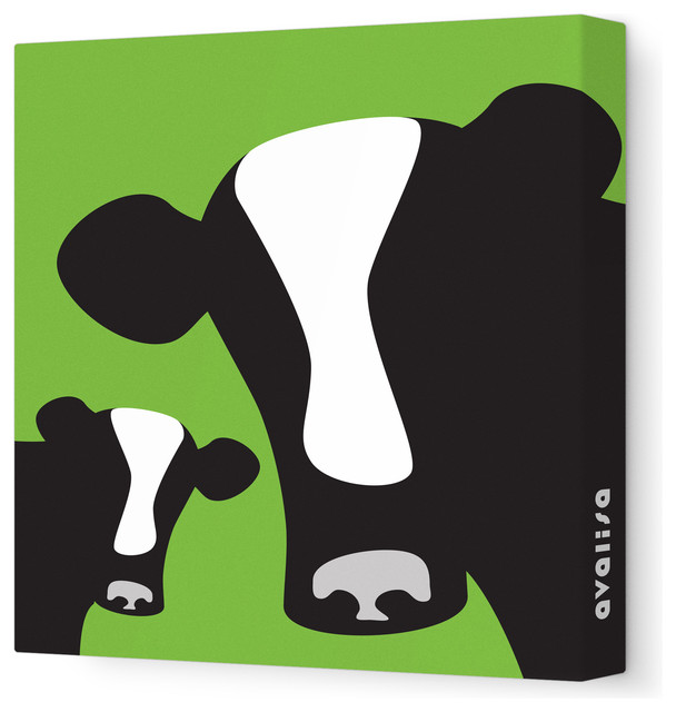 Animal - Cows Stretched Wall Art, 12" x 12", Green
