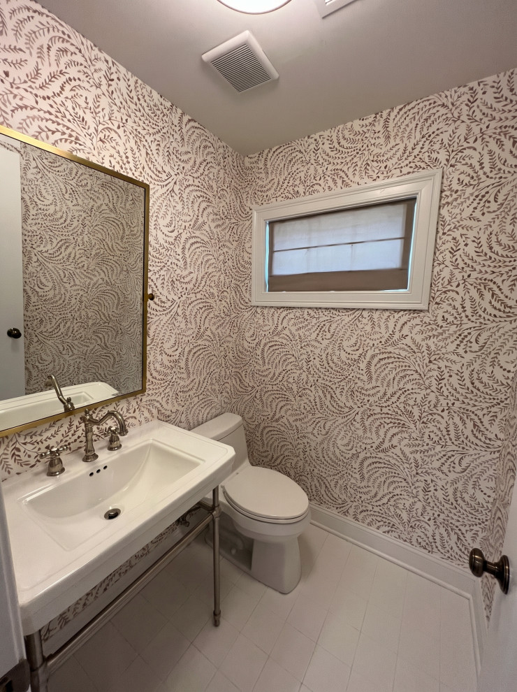 Teaneck Powder Room with Patterned Wallpaper | WA Construct