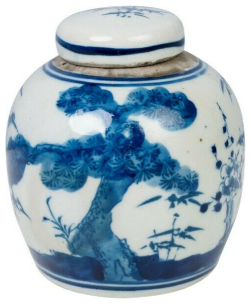Blue And White Floral Tree Porcelain Ginger Jar 4 5 Asian Decorative Jars And Urns By William Sung Houzz