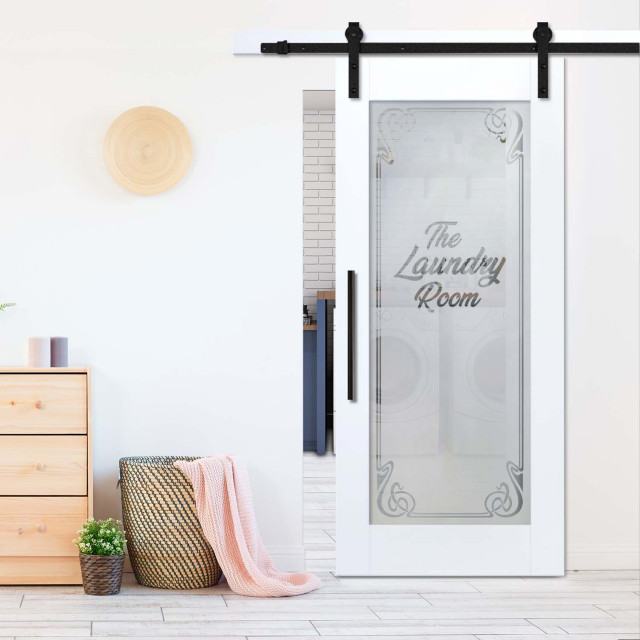 Laundry Sliding Barn Door with 8 Different Frosted Designs