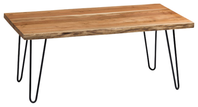 Hairpin Natural Live Edge Wood with Metal 48 Large Coffee Table, Natural