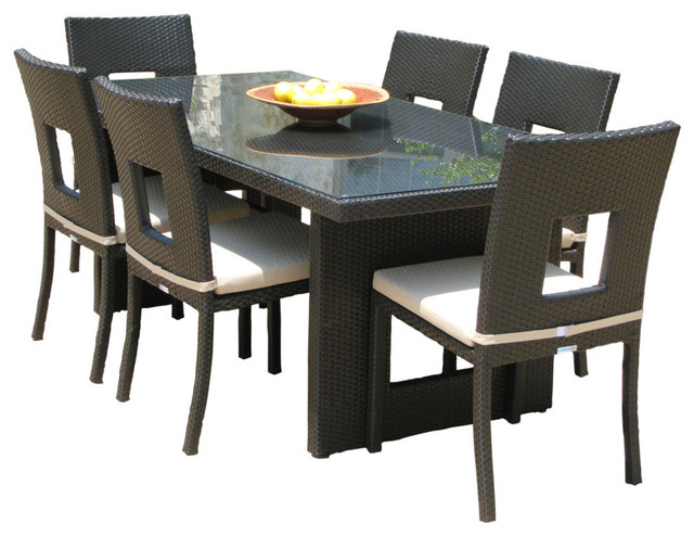 Outdoor Wicker All Weather Resin 7-Piece Dining Table and Chair Set