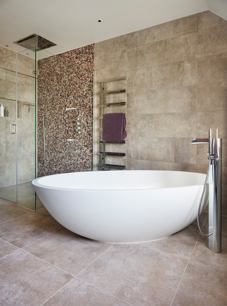 Photo of a contemporary master bathroom in Sussex with grey floor.