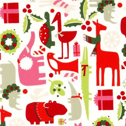 white Christmas fabric animals mistletoe Alexander Henry - Fabric - by ...