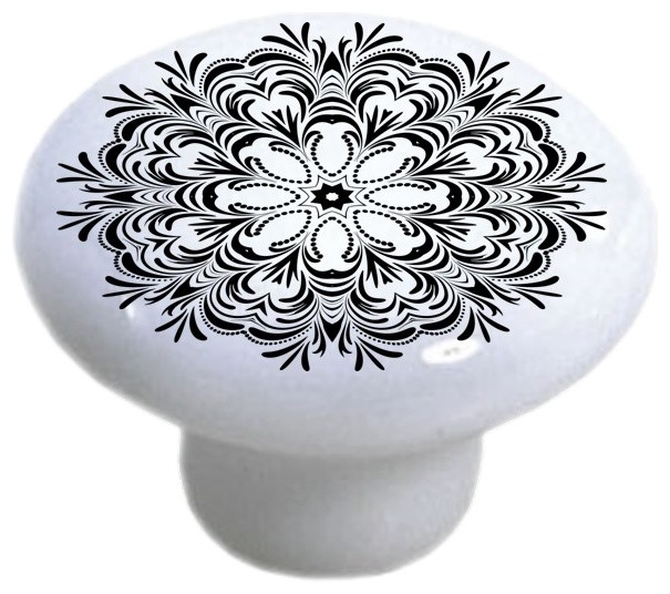 Geometric Floral Star Print Ceramic Drawer Knob And