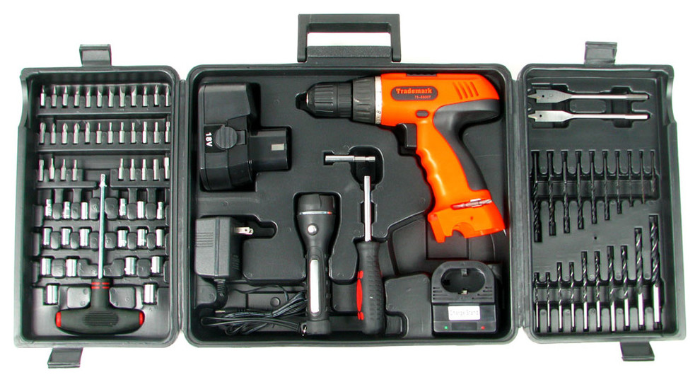 Cordless 18 Volt Drill Set78 Piece Kit with Flashlight and Case by