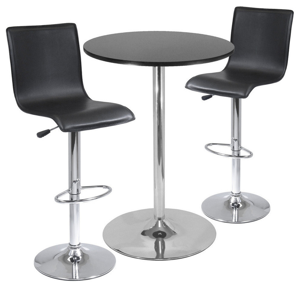 Winsome Spectrum High Back 3 Piece Pub/Bar Table Set in Black & Chrome