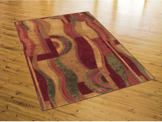 8 X 10 Abstract Area Rug With Red Wine Green And Yellow Colors 8 X 10 Abstract Area Rug With Red Wine Green And Yellow Colors