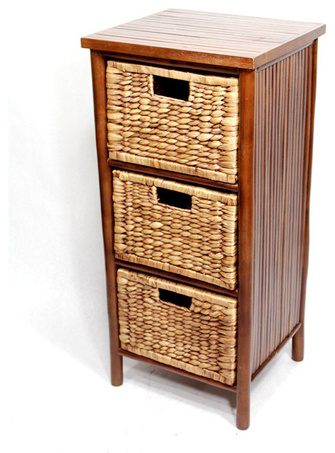 33 75 Bamboo Storage Cabinet With 3 Hyacinth Baskets Asian
