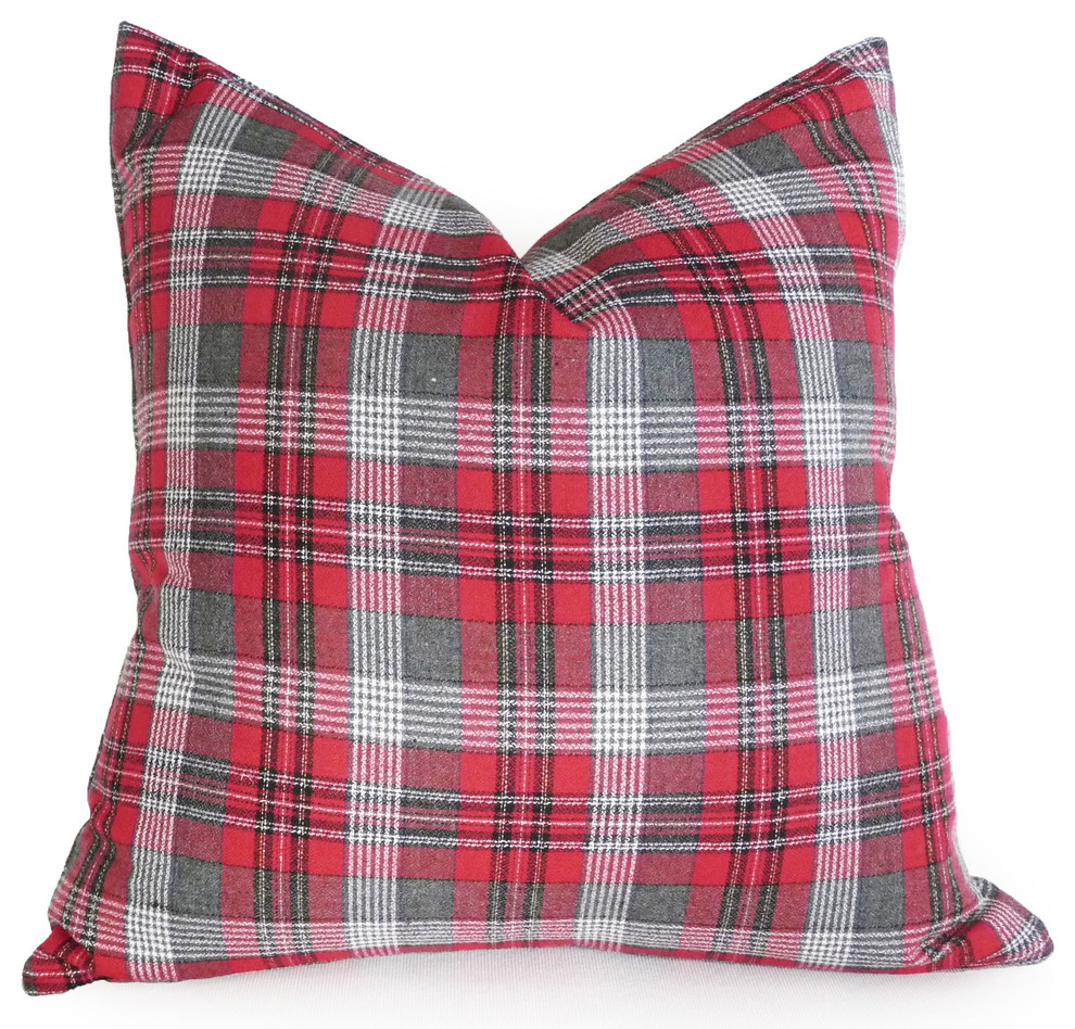 Red and Grey Tartan Plaid Pillows Eclectic Decorative Pillows