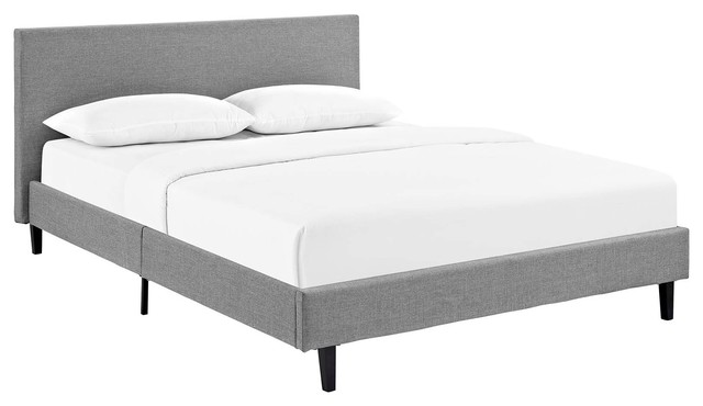 Anya Queen Upholstered Fabric Bed, Light Gray