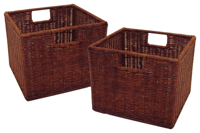 Leo 2-Pc Wicker Basket Set, Small, Walnut Rattan