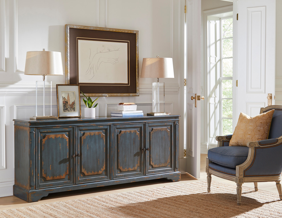 72" Heirloom TV Console Wood Accent Fully Assembled Blue