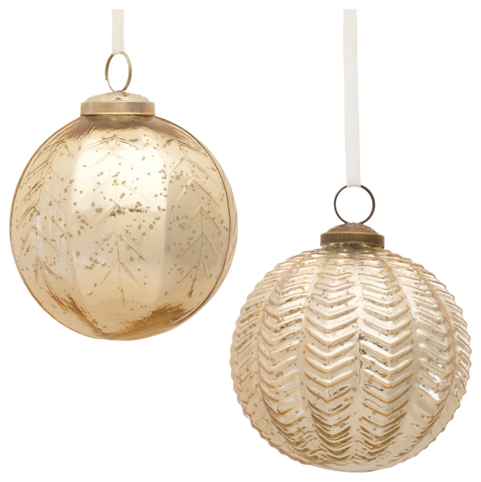Ribbed Mercury Glass Ball Ornament, 6Piece Set Rustic Christmas