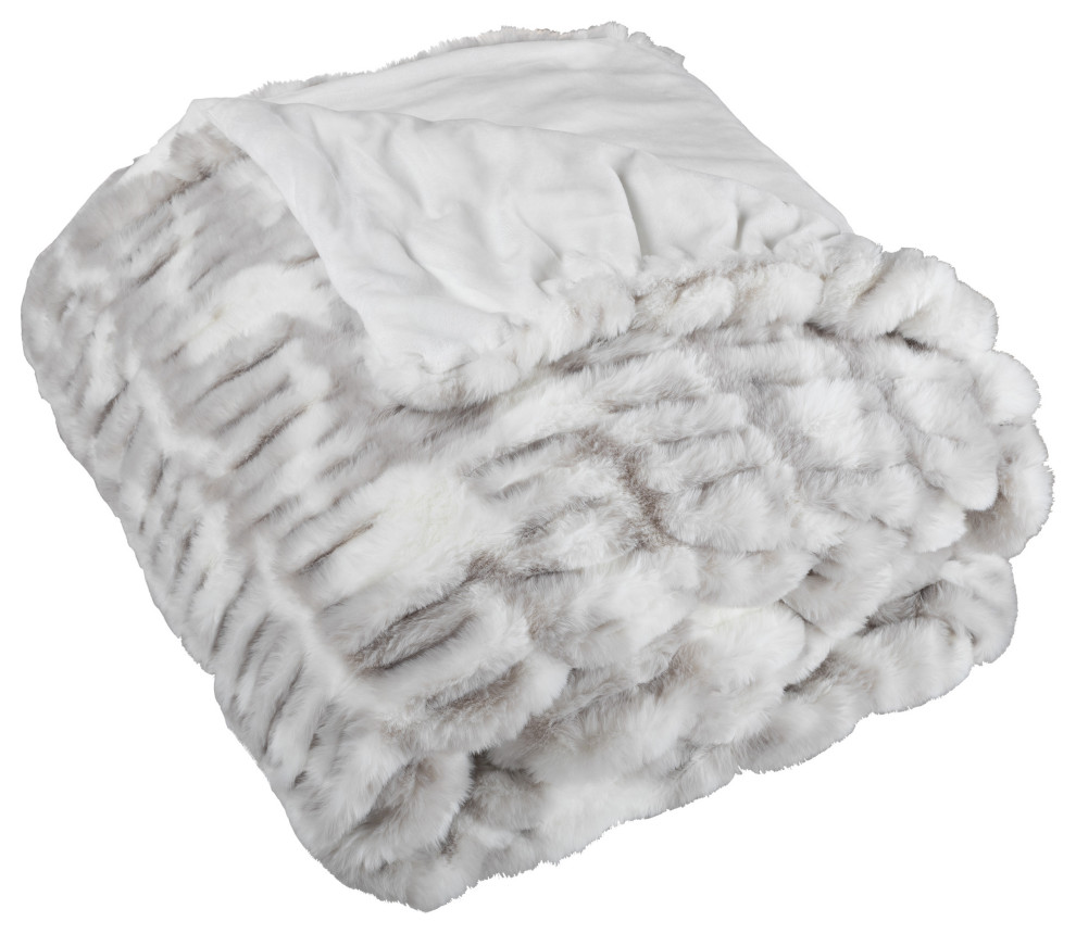 Oversized Ruched Faux Fur Blanket Jacquard Faux Fur QueenSize Throw