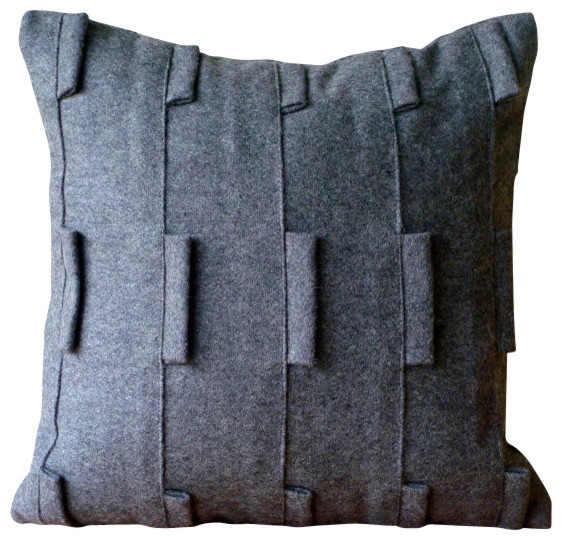 Charcoal Grey Chair Throws Felt Wool 20"x20", Grey Sophistication
