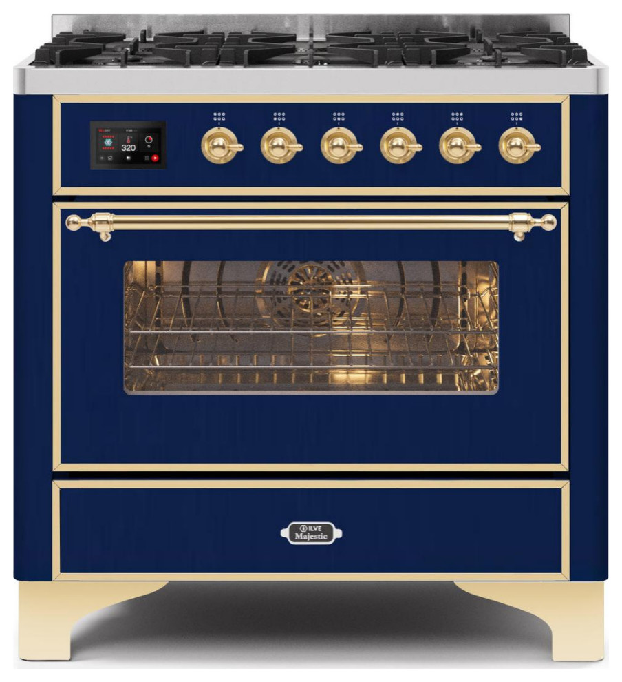 Ilve Series 36 Inch Freestanding Dual Fuel Range in Midnight Blue