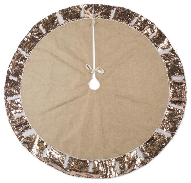 DII 48" Modern Fabric Holiday Tree Skirt with Sequin Border in Tan