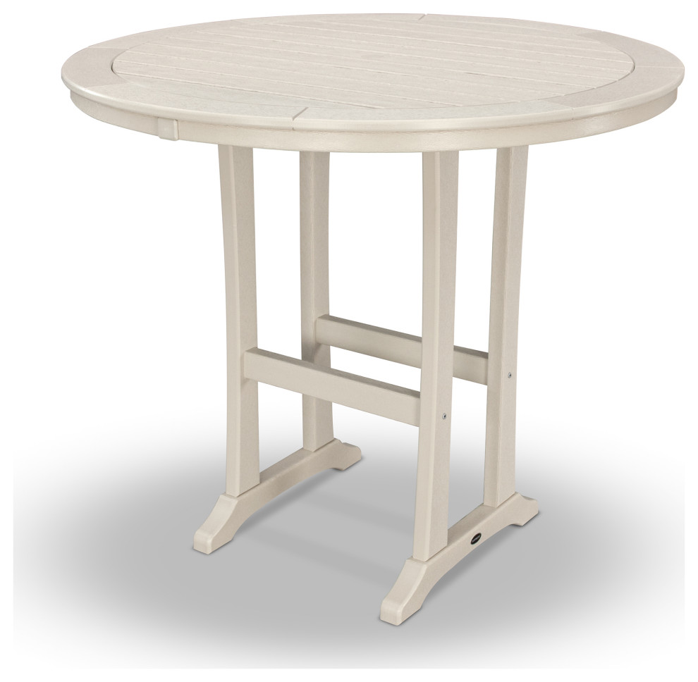 POLYWOOD Nautical Trestle 48" Round Bar Table Beach Style Outdoor