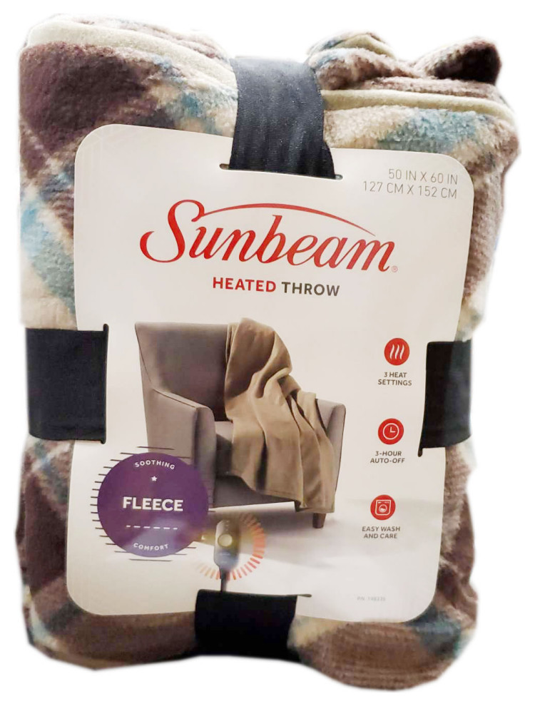 Sunbeam Electric Heated Fleece Warming Throw Blanket Sebastian Plaid