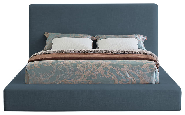 Devin Linen Textured Fabric Upholseterd Bed, Queen - Transitional ...