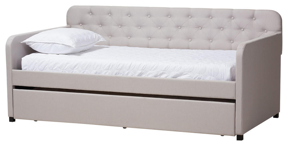 Kilian Beige Fabric Upholstered On Tufted Twin Sofa Daybed Kilian Beige Fabric Upholstered On