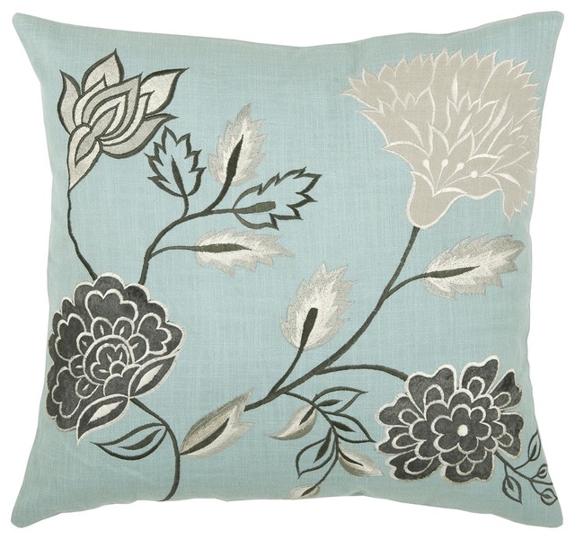 Aqua Gray Floral 18"x18" Pillow Set of 2