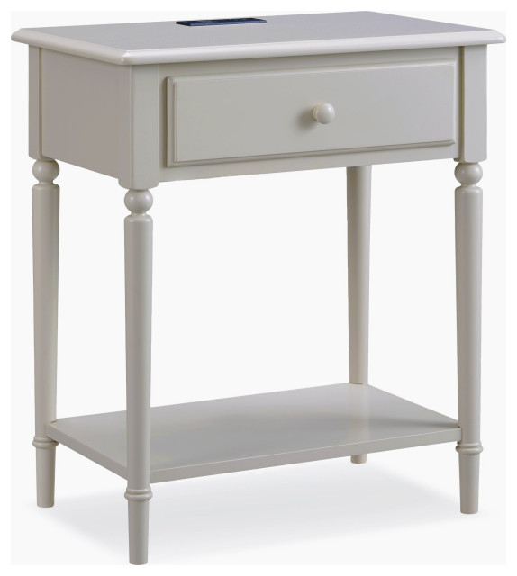 Narrow Coastal Nightstand, Single Wide Drawer & Charging Station