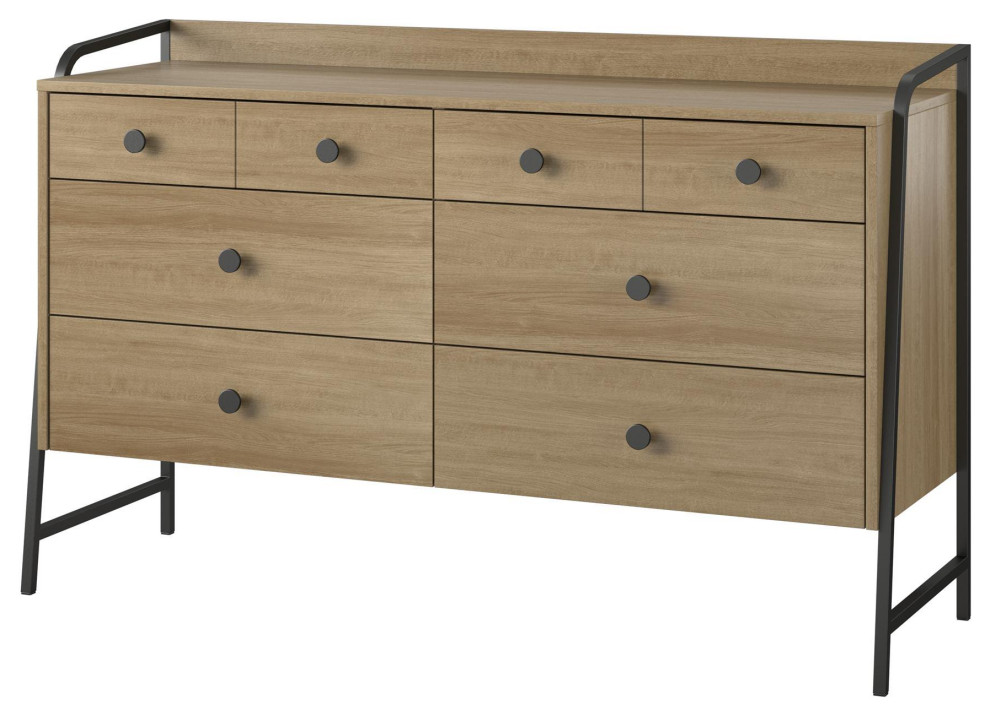 Rustic Dresser, Black Metal Legs With Large Top and Spacious Drawers