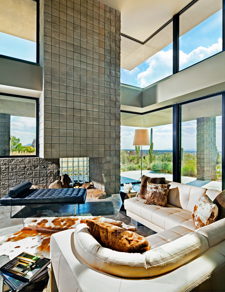 This is an example of a contemporary living room in Phoenix with grey walls and concrete floors.