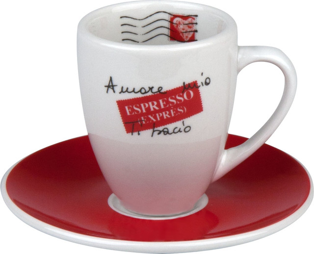Set of 4 Amore Mio Espresso Doppio Cups & Saucers