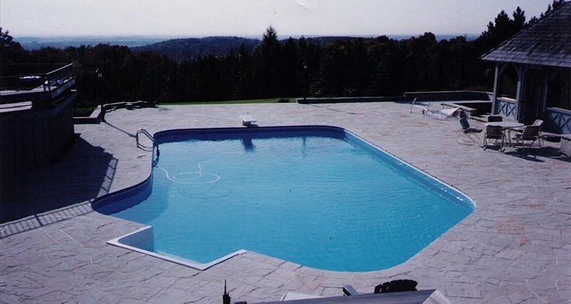 Inspiration for a mid-sized backyard concrete paver and custom-shaped lap pool remodel