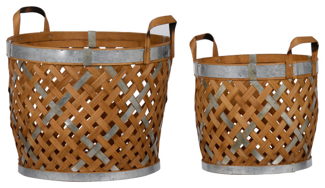 AB Home Set Of 2 Wooden Round Woven Baskets 43754 - Farmhouse - Baskets -  by GwG Outlet | Houzz