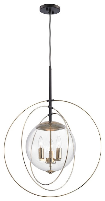 ELK Lighting Zonas 3-Light Chandelier, Bronze and Polished Gold/Clear, 14386-3