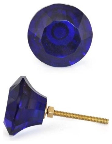Glass Knobs, Dark Blue Large, Set of 4