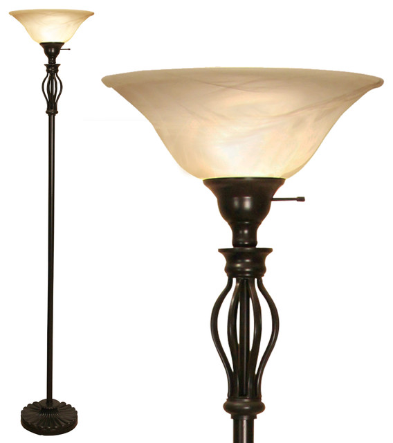 Lightaccents Floor Lamp Iron, Plymouth Bronze Mica Shade Torchiere Floor Lamp