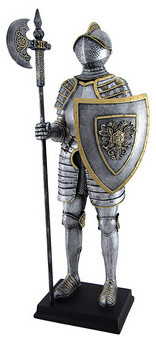 Medieval Armor Knight with Poleaxe and Shield Statue