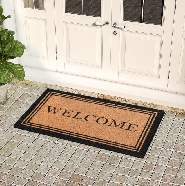 Natural Coir Welcome Doormat with Classic Border Heavy Duty Doormat ...