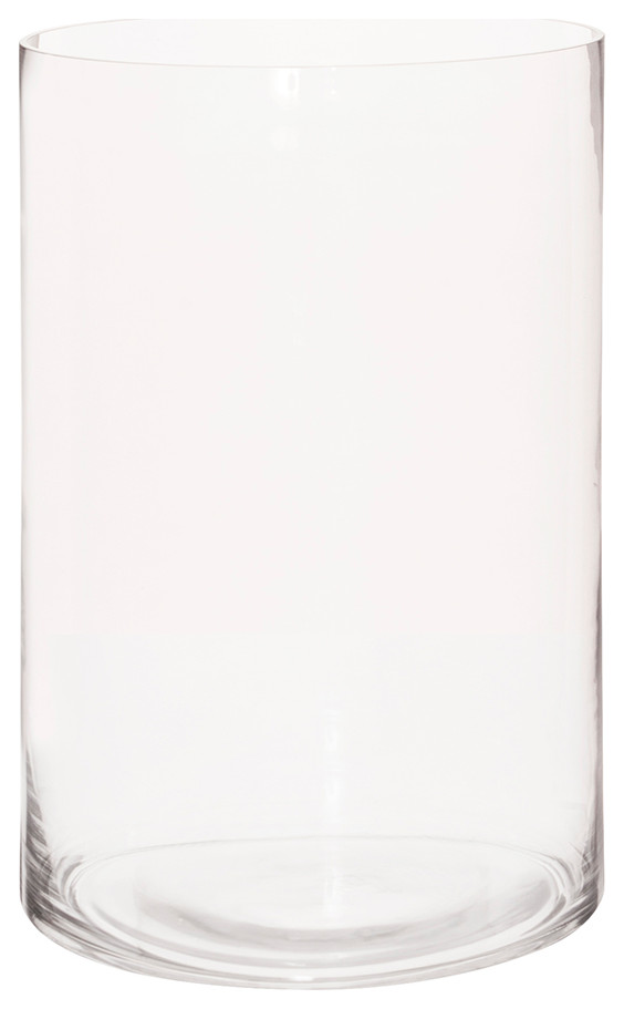 Howard Elliott Clear Hand Blown Glass Cylinder Vase, Wide Contemporary Vases by