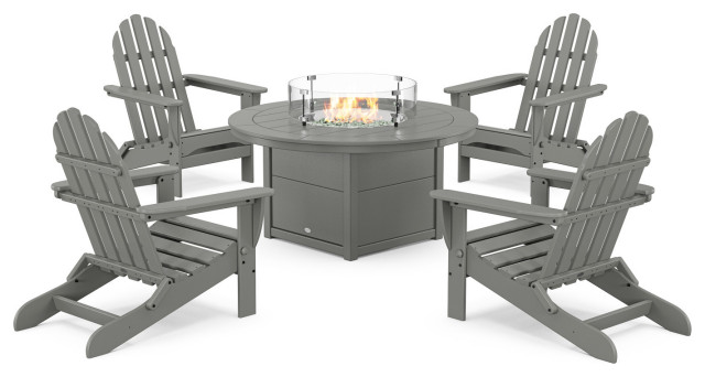 Folding Adirondack 6-Piece Conversation Fire Pit Table Set, Gray